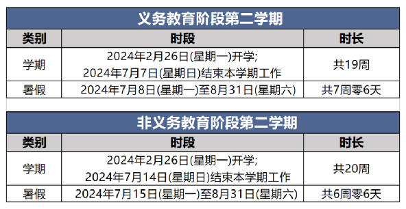 北京中小学放假时间