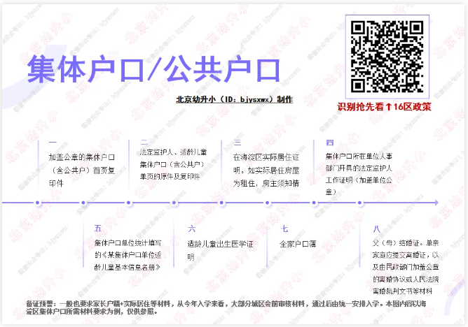 京籍集体户口/公共户口入学材料