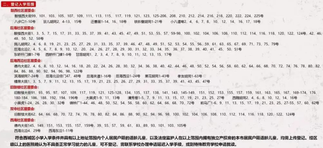 2023年西城区小学入学：鸦儿胡同小学招生范围参考